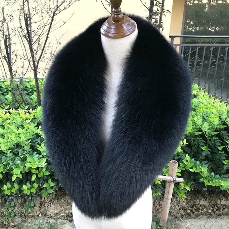 Color: Beige, Size: M - 100% Natural Real Fox Fur Collar For Women Men Coat Jacket Fur Scarf Winter Extra Large Size Neck Warmer Fur Scarf Shawls Wraps