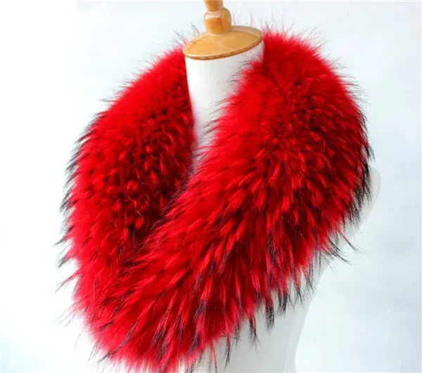 Color: WHITE, Size: M - Real Raccoon Fur Scarves Woman 100% Pure Natural Raccoon Fur Collar Warm Winter Scarves Red Fox Fur Collar L#1