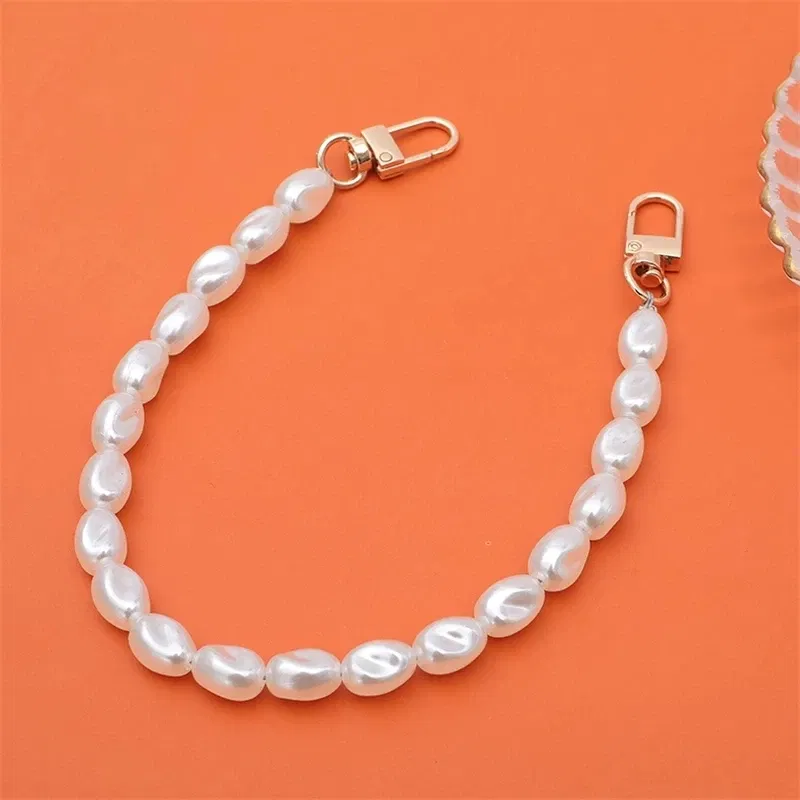 Color: Clear, Bundle: Case & Strap, Material: Canvas - Pearl Bracelet Wrist Chain Phone Case For iPhone 13 12 11 14 15 Pro Max XR X XS Mini 7 8 Plus SE Transparent Hard Acrylic Cover
