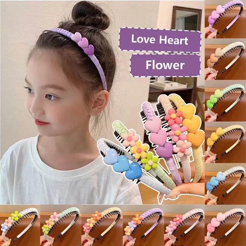 Color: Pink - Love Hear Children Teethed Hair Hoop Cartoon Flower Korean Hair Band Hair Wear Girls