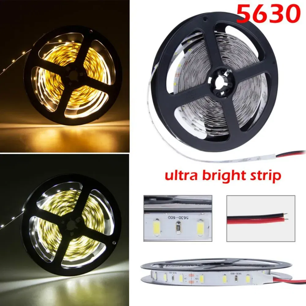 Emitting Color: WHITE, Color: Army Green - Led Strip Light 5630 5730 Waterproof 12V Flexible Tape 5m Natural White 4000K Cold White Warm White 3000K 6500K Red Green Blue