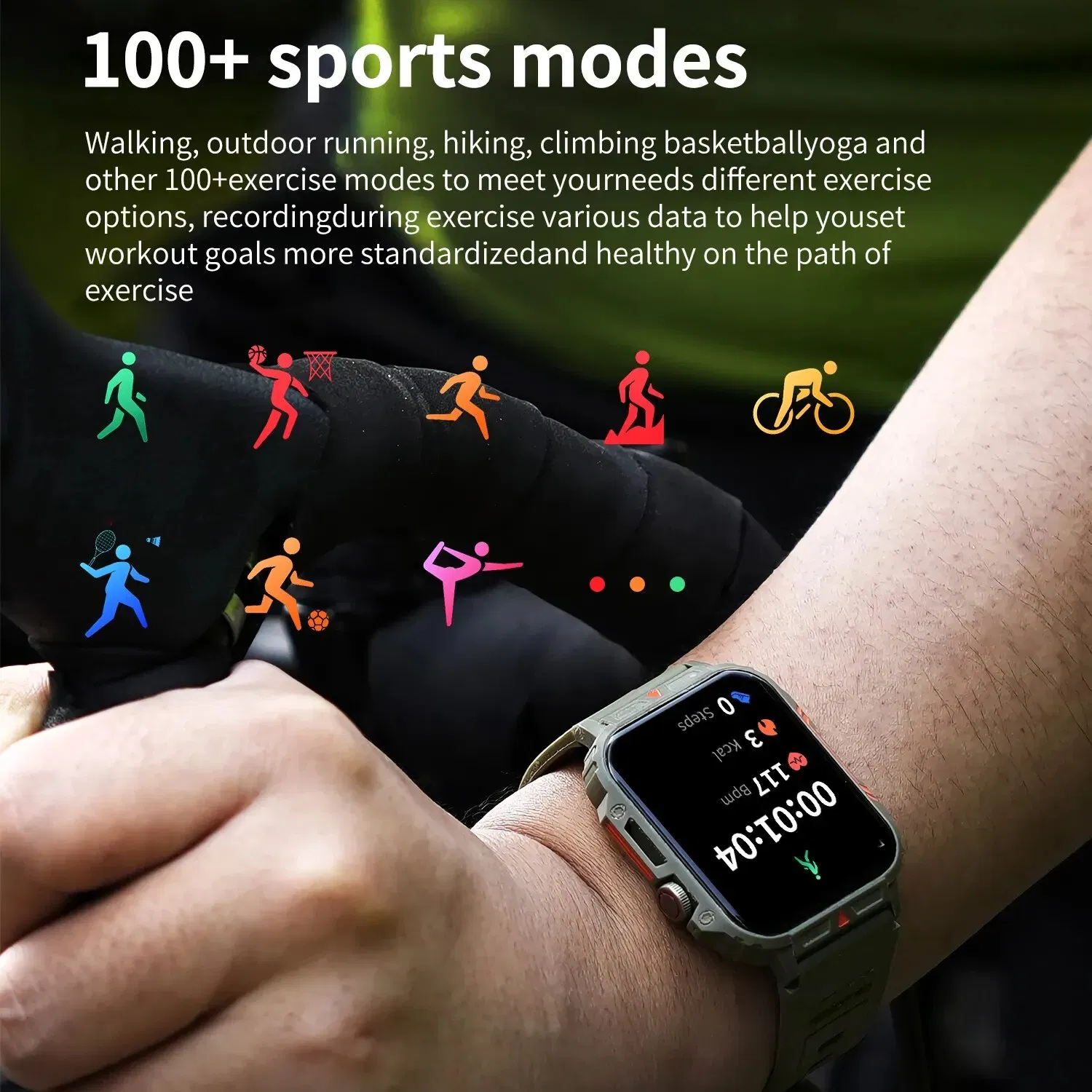 Color: Black - MISIRUN Outdoor Sports Smart Watch 1.95" HD Screen Bluetooth Call Smartwatch Health Monitoring IP68 Waterproof Fitness Tracker