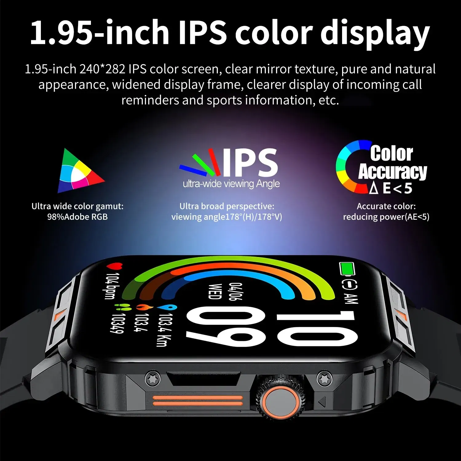 Color: Black - MISIRUN Outdoor Sports Smart Watch 1.95" HD Screen Bluetooth Call Smartwatch Health Monitoring IP68 Waterproof Fitness Tracker