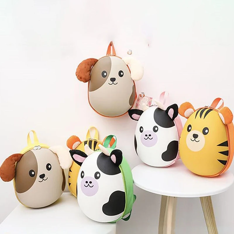 Color: Sky blue - New Cartoon Fashion Kids Backpack Eggshell Bag Super Cute Animal Backpack Kindergarten Schoolbag Male And Female Baby Backpack