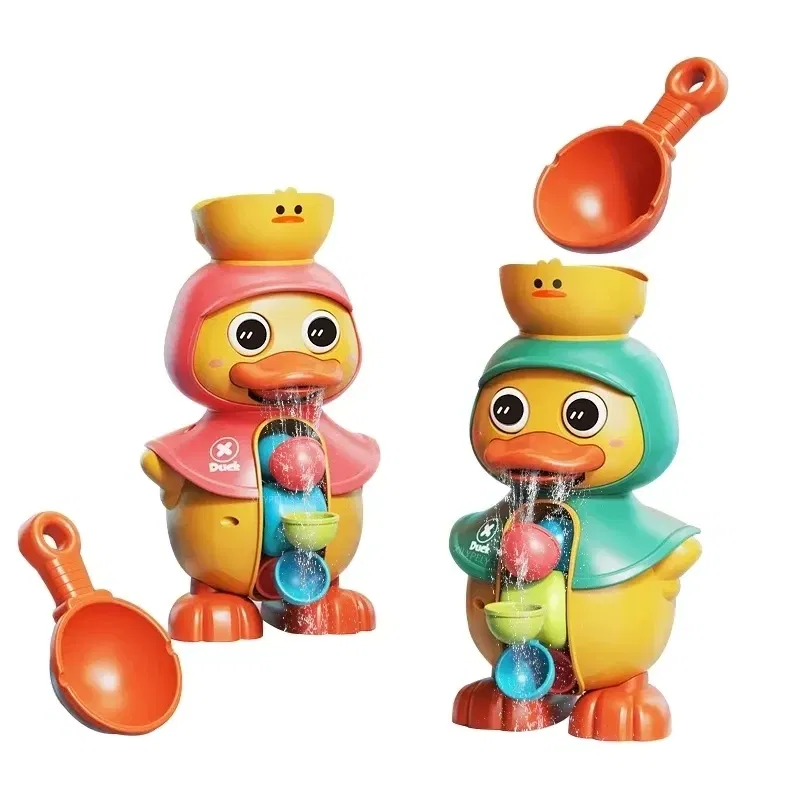Color: Red - Kids Shower Bath Toys Cute Duck Bathtub Toys for Toddlers 1-4 Years Old with Rotating Water Wheels Bathroom Power Suction Water