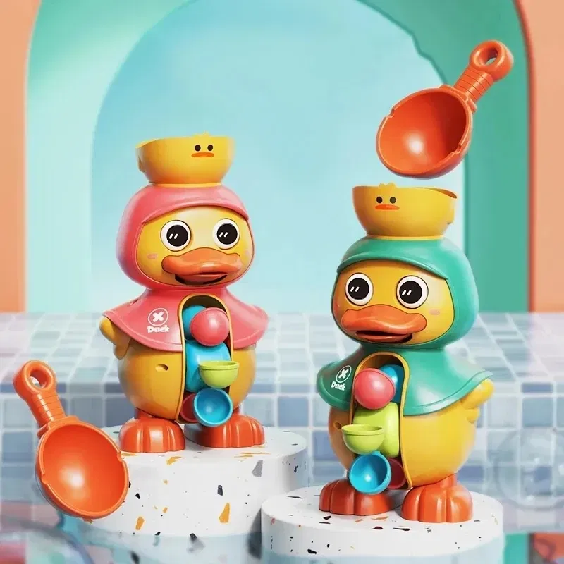 Color: Red - Kids Shower Bath Toys Cute Duck Bathtub Toys for Toddlers 1-4 Years Old with Rotating Water Wheels Bathroom Power Suction Water
