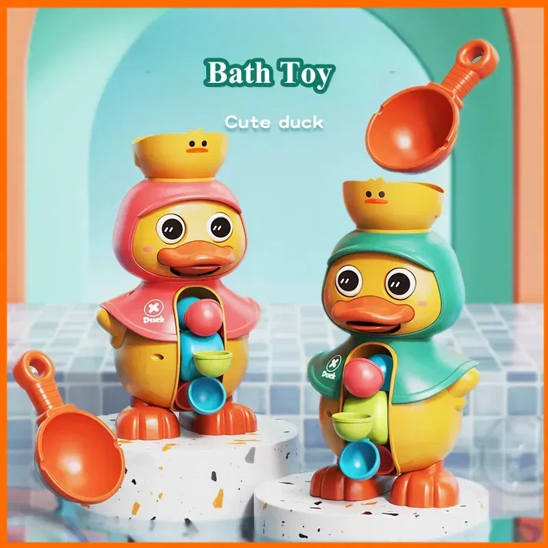Color: Red - Kids Shower Bath Toys Cute Duck Bathtub Toys for Toddlers 1-4 Years Old with Rotating Water Wheels Bathroom Power Suction Water