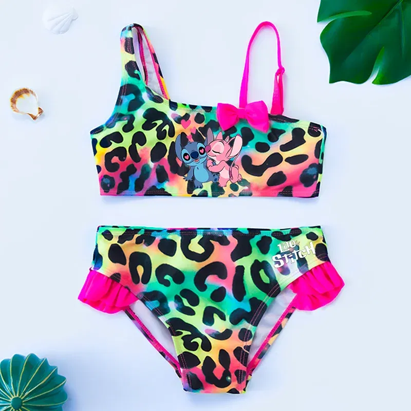 Color: GRAY, Size: XXS - Lilo Stitch Gilrs Bow Bikini Set Trendy Two-Piece Swimsuits for Summer Stylish Beachwear Pool Fashion Bathing Suits 3-12Y