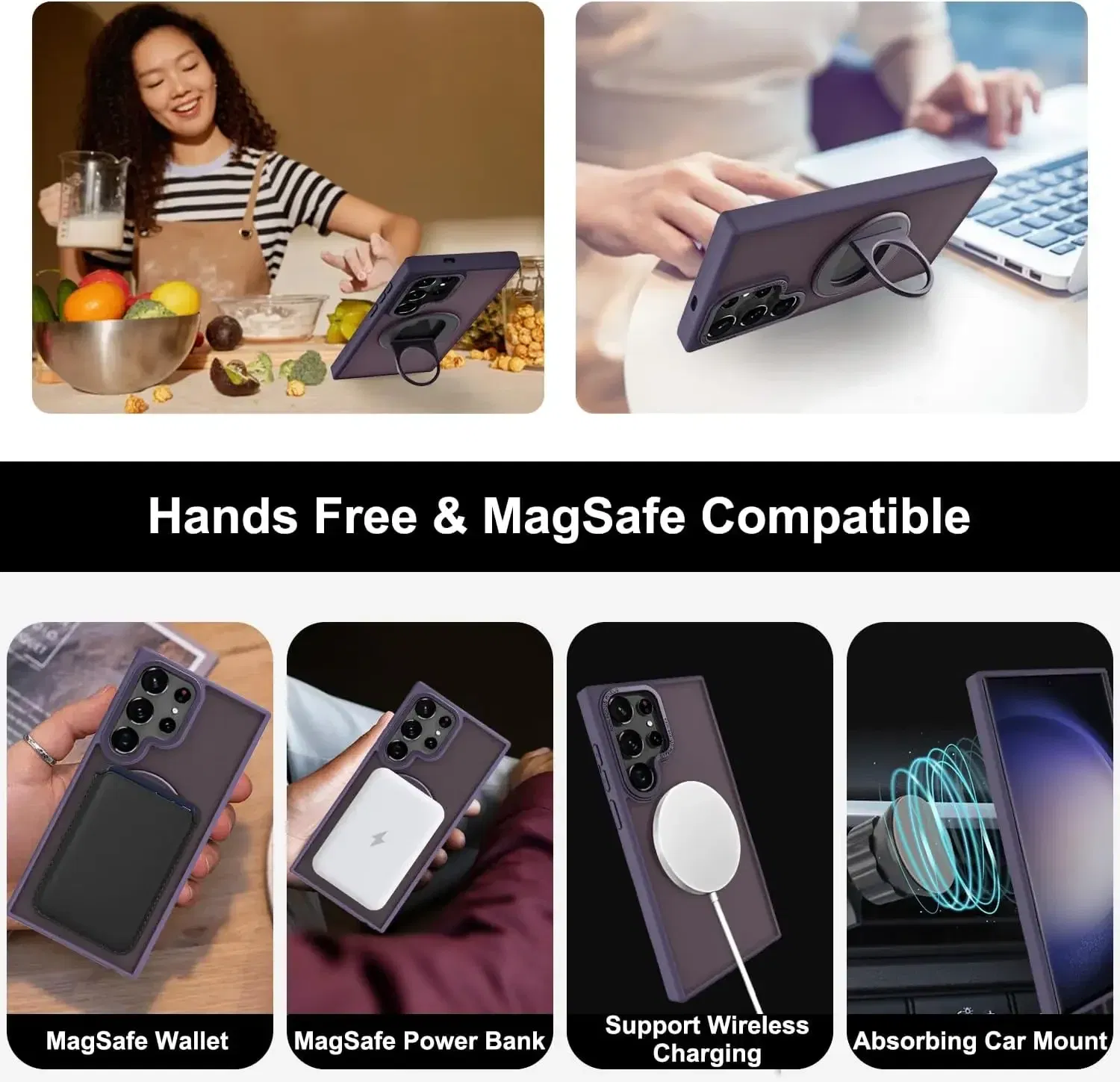 Material: PE, Color: Black - Luxury Magsafe Wireless Charging Case for Samsung S24 S23 S22 Ultra Plus Case Skin Feel Magnetic Shockproof S23 FE Cover