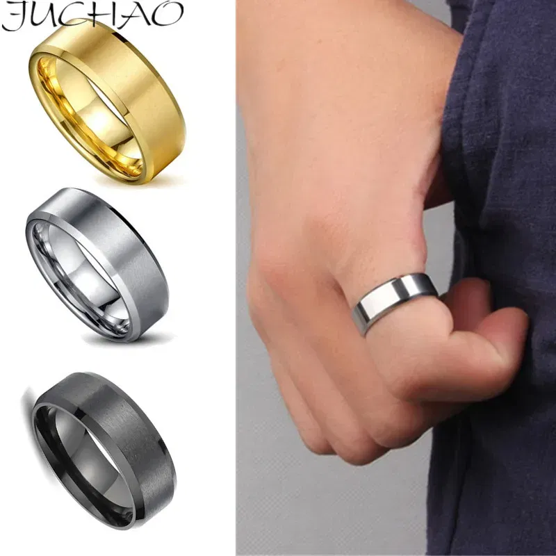 Main Stone Color: Black, Ring Size: 10 - JUCHAO Classic Ring Men Titanium Black Men Jewelry Wedding Bands Boyfriend Gift Dropshipping