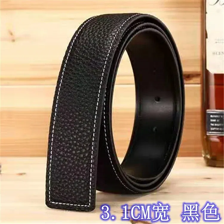 Color: MULTI, Belt Length: 105CM - 3.1cm No Buckle Belt Brand Belt Men High Quality Male Genuine Real Leather Strap forJeans Litchi grain Belt Cinturones Hombre
