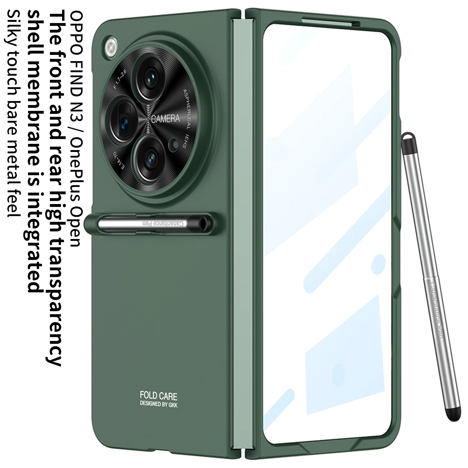 Color: light green, Bundle: Case & Strap, Material: Plastic - With Pen For Oneplus Open Case Matte Hard Glass Film Screen Protection OPPO Find N3 Cover