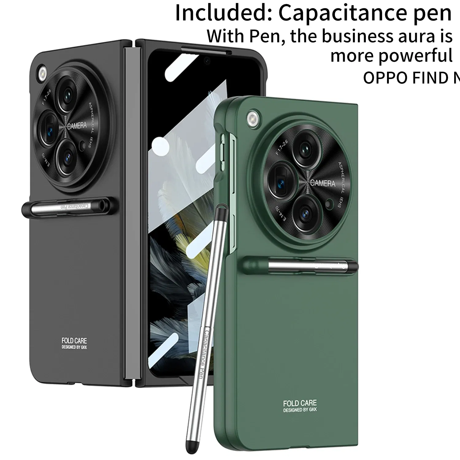 Color: light green, Bundle: Case & Strap, Material: Plastic - With Pen For Oneplus Open Case Matte Hard Glass Film Screen Protection OPPO Find N3 Cover