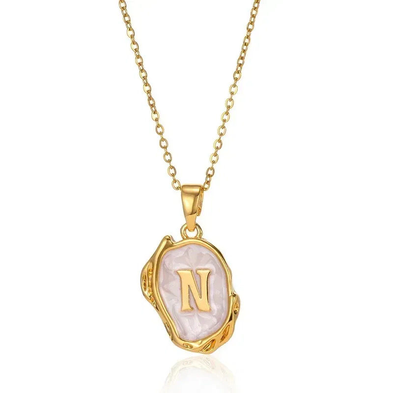 Metal Color: Light Yellow Color, Length: 40cm - Y2K Stainless Steels Drip Oil 26 Letter Necklaces for Women Men Alphabet A-Z Initials Pendant Necklace Aesthetic Jewelry Gift