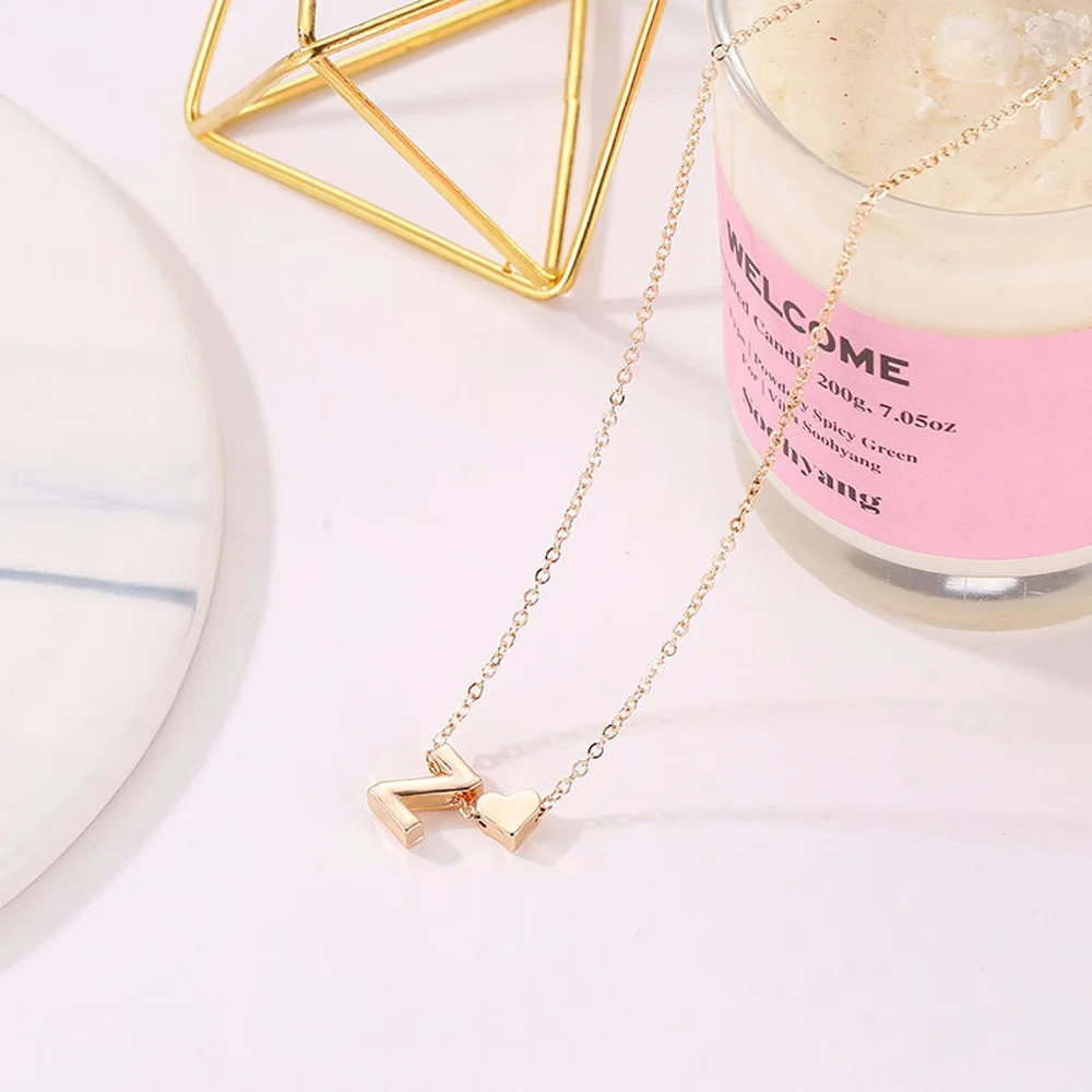 Metal Color: RED-BROWN, Main Stone Color: WHITE - Fashion Tiny Heart Dainty Initial Necklace Gold Color Letter Name Choker Necklace For Women Pendant Jewelry Gift