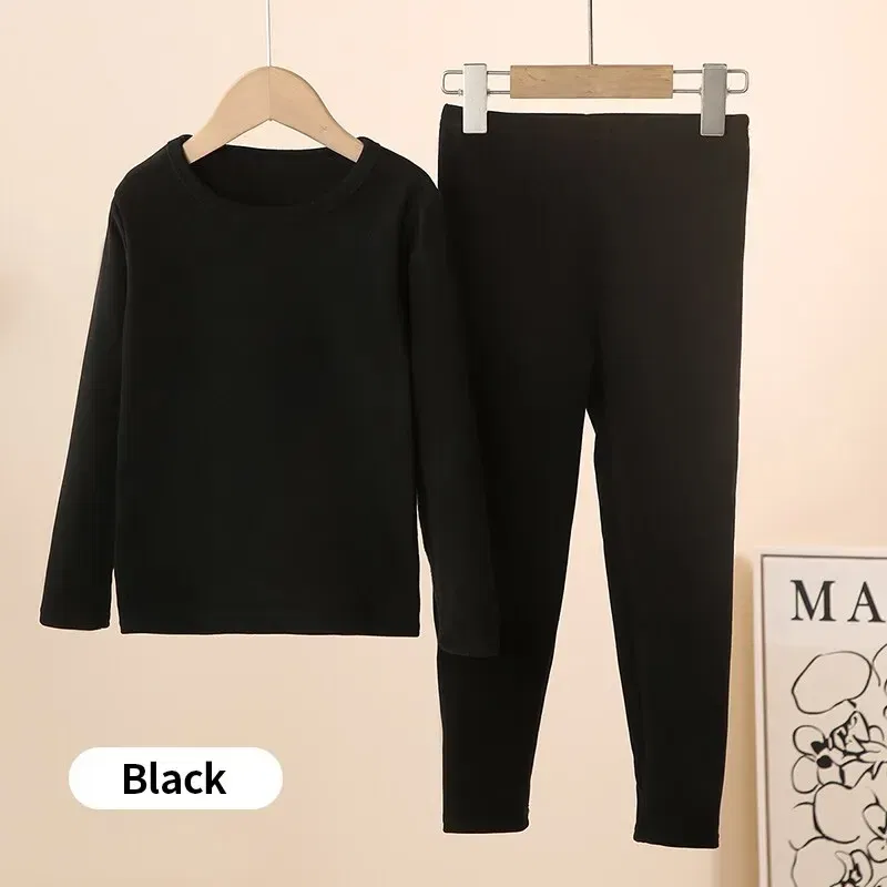 Color: black, Kid Size: 11 - 2-Piece Children's Thermal Underwear Suit boys' Autumn Clothes And Trousers Padded Cotton Sweater Girls' Casual Joker Home Cloth
