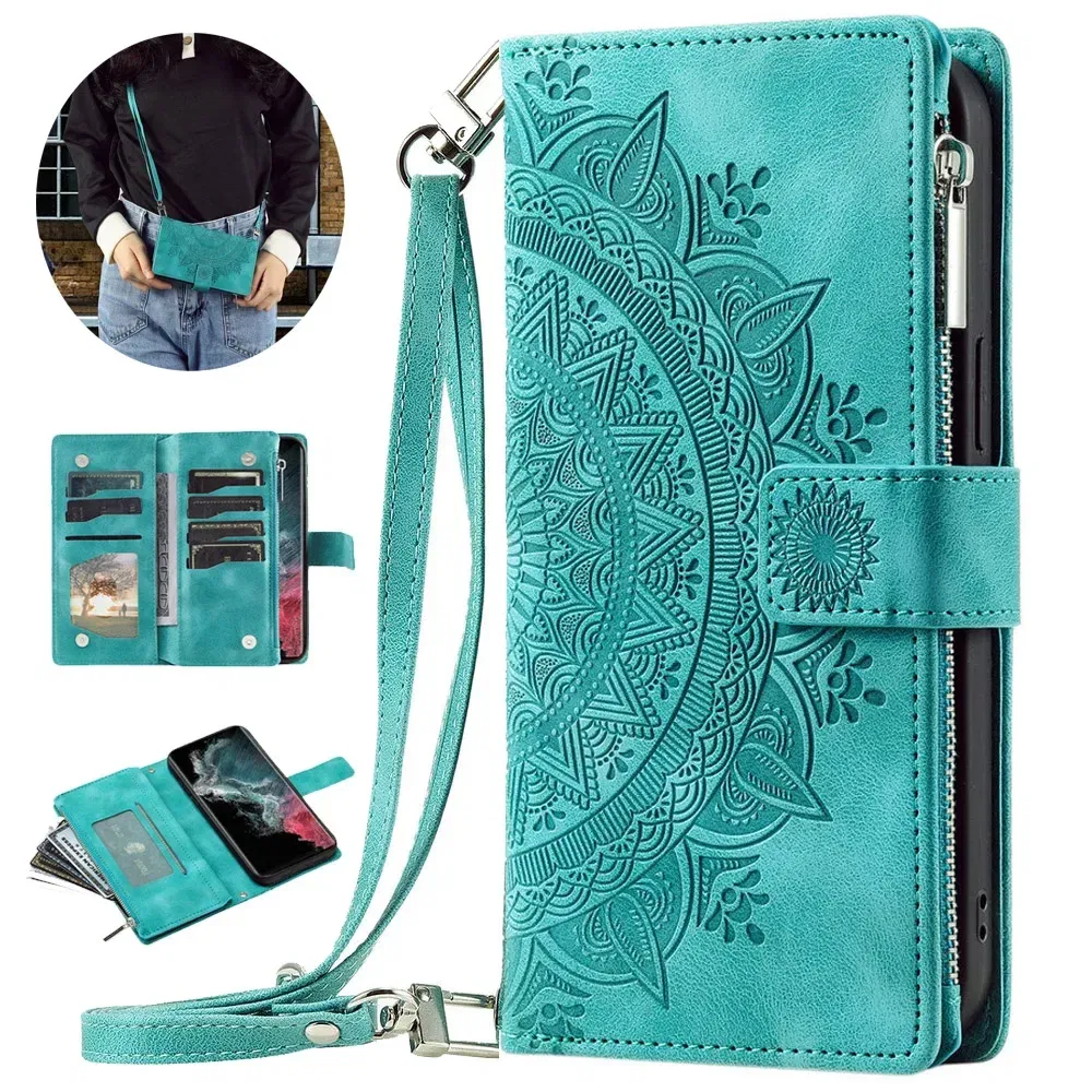 Color: Blue, Material: PP - CrossBody Strap Zipper Wallet Coque for Samsung Galaxy A71 A51 A50 A41 A21S A30 A70 A50S A20 A31 A30S A10 A20E A 51 70 Flip Case