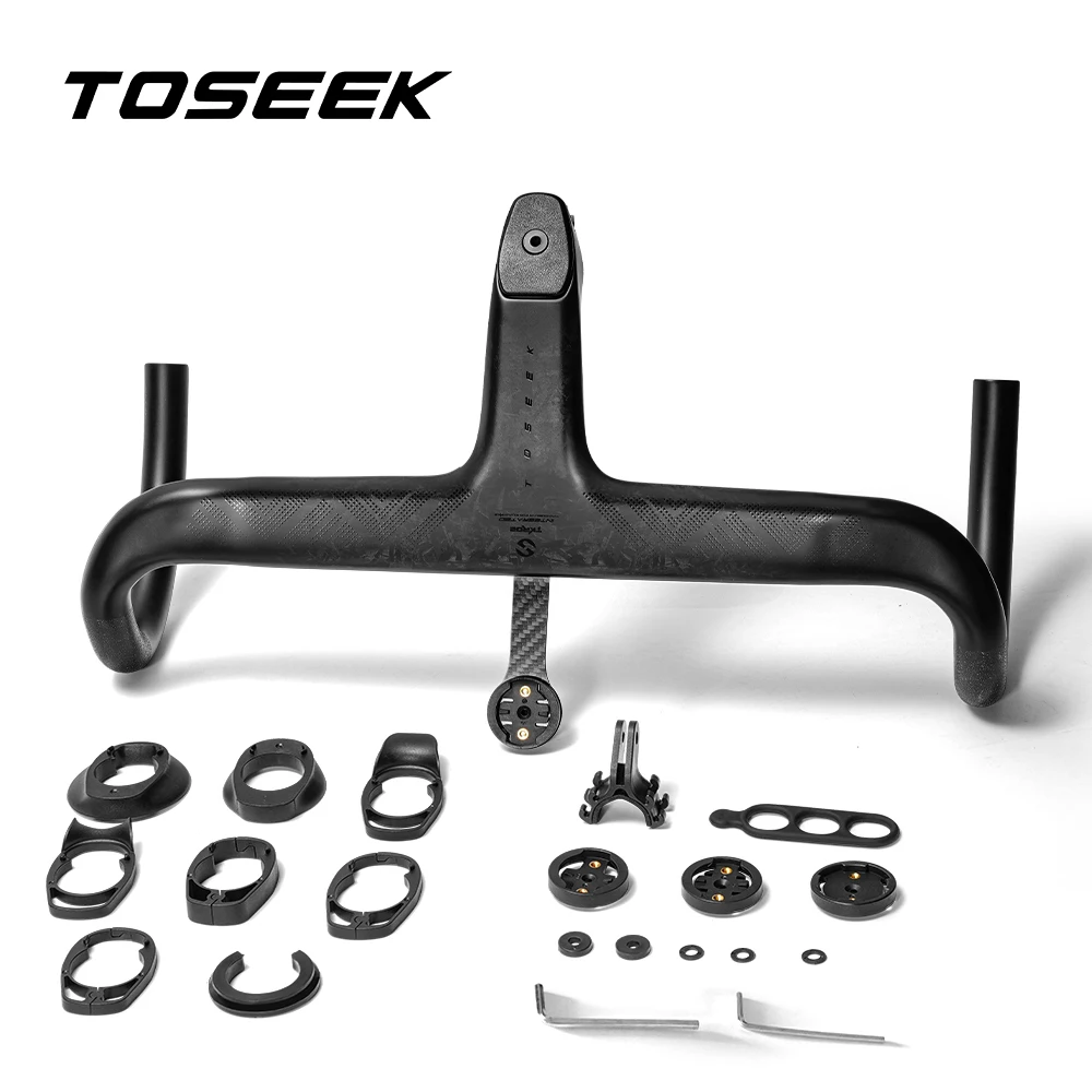 Color: WHITE - TOSEEK Carbon Handlebar Road Carbon handlebar Drop bar T800 Carbon Integrated Handlebar Di2 Bicycle Accessories Carbon Drop bar