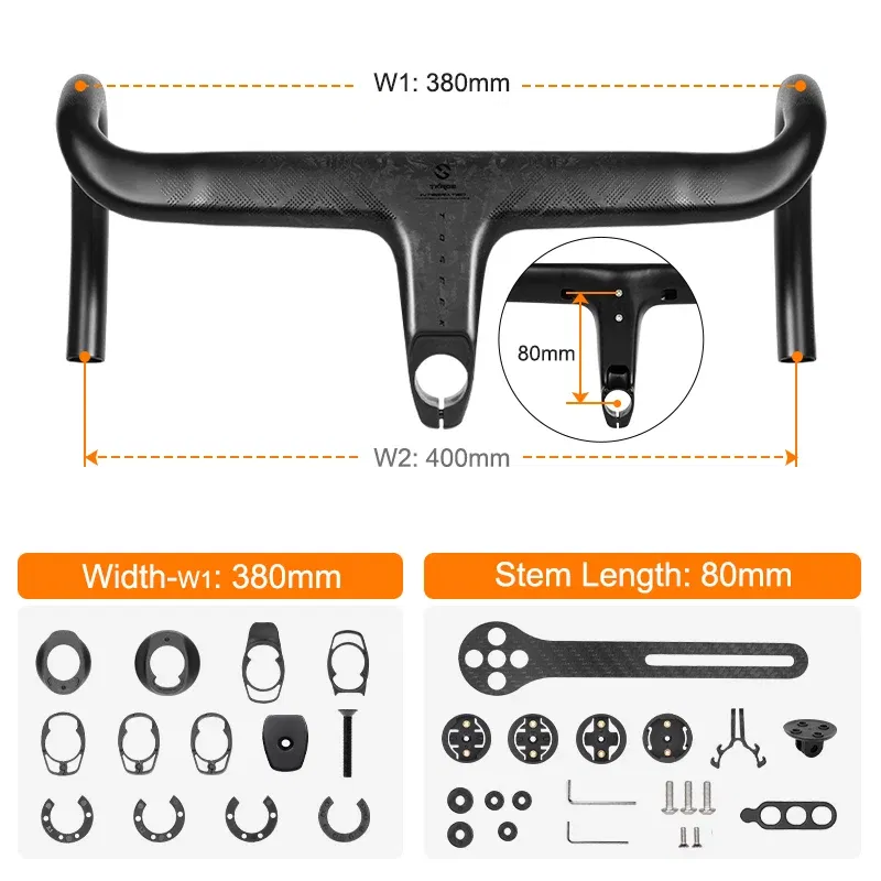 Color: WHITE - TOSEEK Carbon Handlebar Road Carbon handlebar Drop bar T800 Carbon Integrated Handlebar Di2 Bicycle Accessories Carbon Drop bar