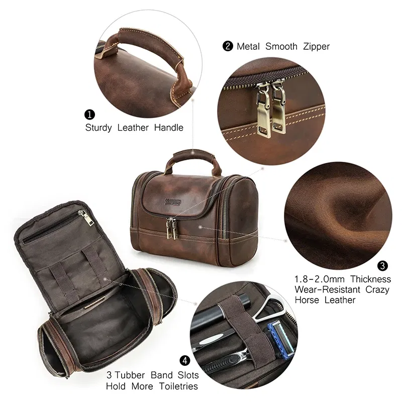 CONTACT'S Genuine Leather Cosmetic Bag for Men Travel Toiletries Bags Designer Top-handle Makup Wash Bag Organizer Capacity