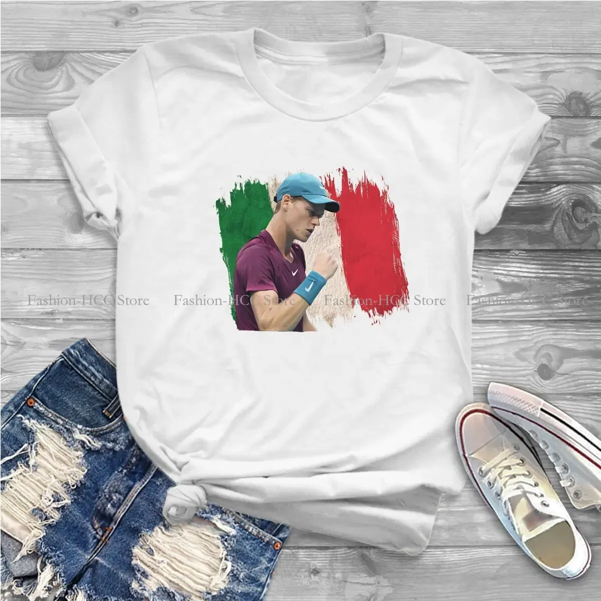 Color: WHITE, Size: M - Tennis Polyester TShirt for Women Jannik Sinner Basic Casual Tee T Shirt High Quality New Design