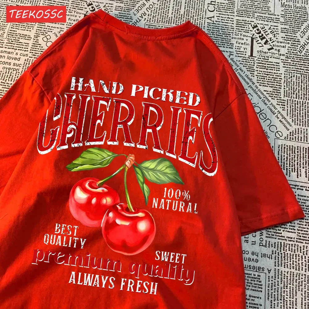 Color: Gold, Size: XL - Summer Lemon Cherries Prints T-Shirts Cotton Women's Tops Oversize O-Neck Soft Short Sleeve tees Street Casual Womans Clothes