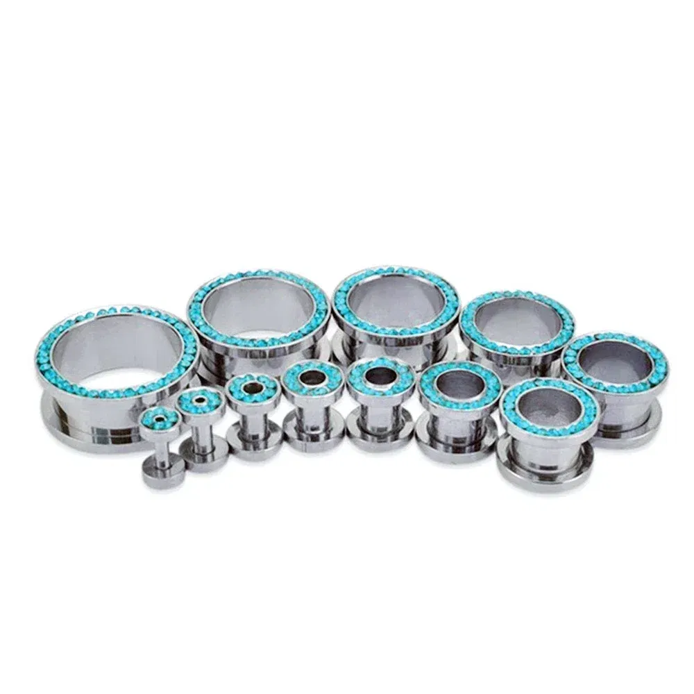 Metal color: ROSE GOLD COLOR, Main Stone Color: GRAY - 2pc Steel Multicolour Crystal Ear Plug Flesh Tunnel 8g ( 3mm ) - 1" ( 25mm ) Gauge Expander Stretcher Screw Fit