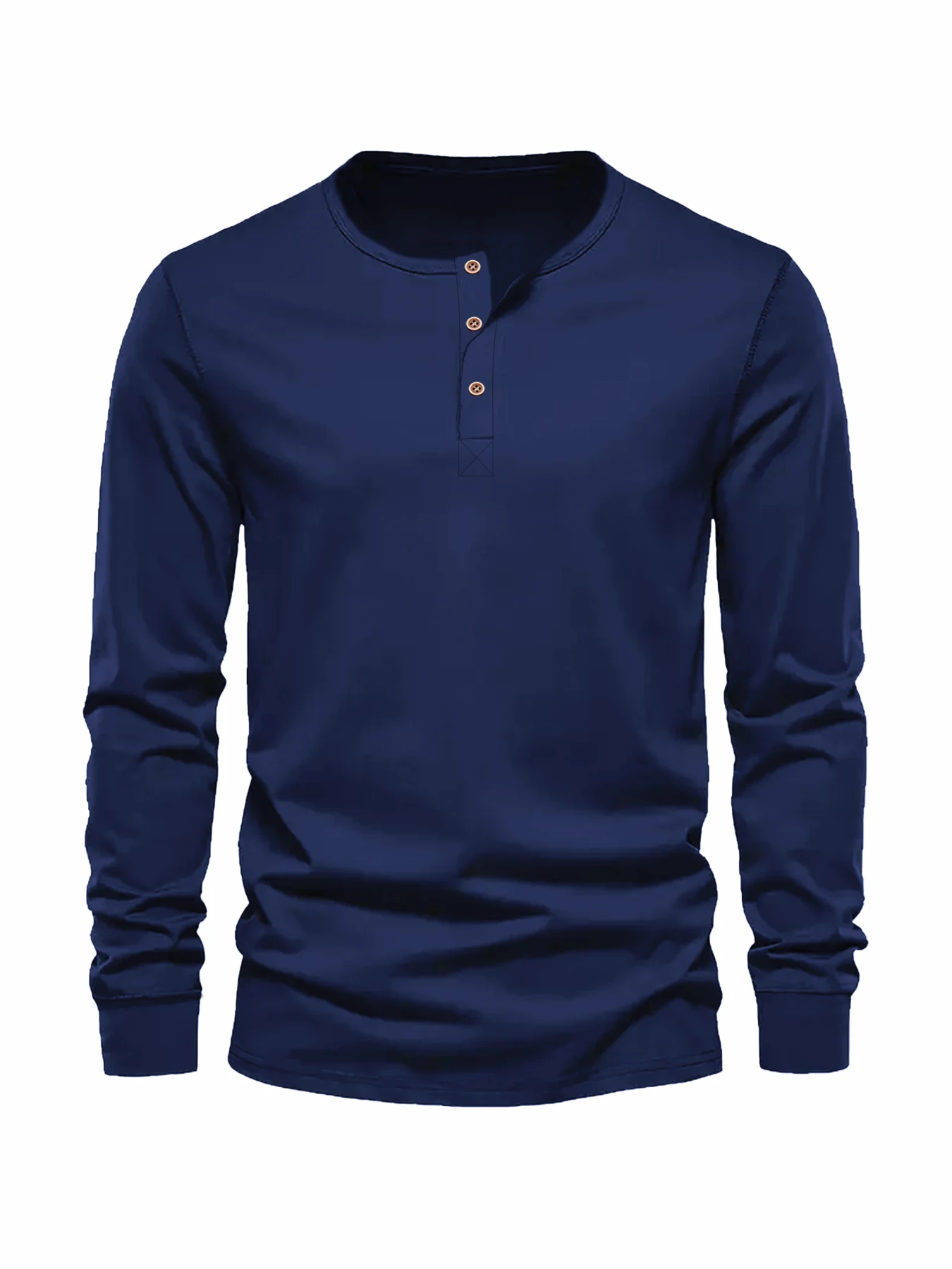 Color: Navy Blue, Size: XL - Men's Long Sleeved Henley Neck T-shirt Slim Fit Bottoming Shirt Fitness Tops Tees Button Neck Casual Cozy Tshirt