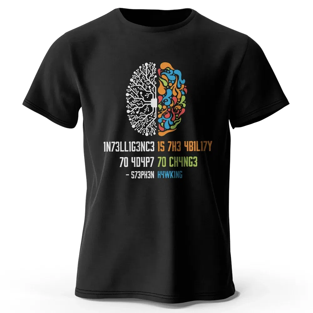 Color: SKY BLUE, Size: S - Funny Brain Power Printed 100% Cotton T-Shirt, Soft & Breathable Round Neck Short Sleeve Tee, Unisex Quirky Style