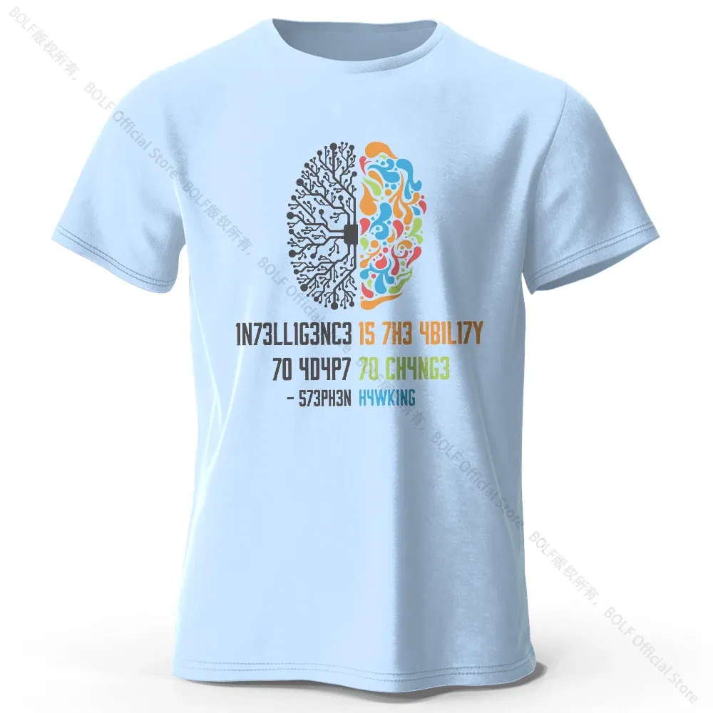 Color: SKY BLUE, Size: S - Funny Brain Power Printed 100% Cotton T-Shirt, Soft & Breathable Round Neck Short Sleeve Tee, Unisex Quirky Style
