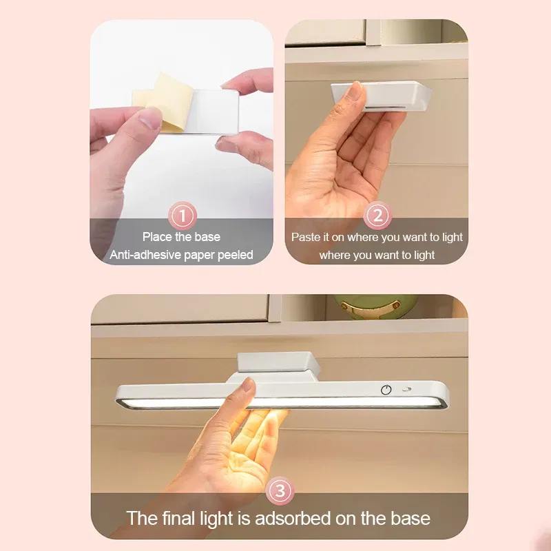 Body Color: Brown - LED Desk Lamp USB Rechargeable Light Stepless Dimming Table Lamp Hanging Magnetic Bedroom Table Reading Rechargeable Night Light