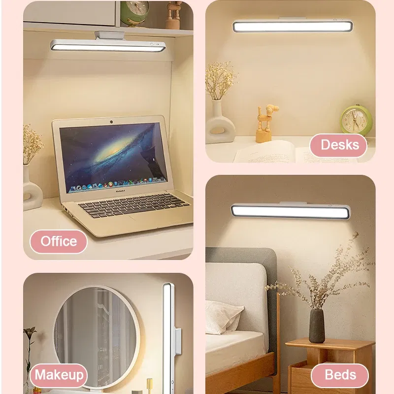 Body Color: Brown - LED Desk Lamp USB Rechargeable Light Stepless Dimming Table Lamp Hanging Magnetic Bedroom Table Reading Rechargeable Night Light