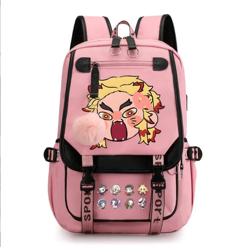 Color: Dark Khaki, Size: 17 Inches - Demon Slayer Backpack Schoolbag USB Laptop Bag Tokitou Muichirou Kanroji Mitsuri Men Women Rucksack Travel Shoulder Outdoor Bags