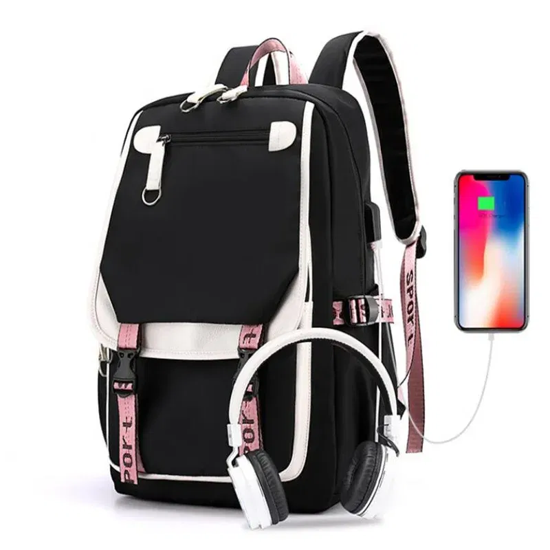 Color: Dark Khaki, Size: 17 Inches - Demon Slayer Backpack Schoolbag USB Laptop Bag Tokitou Muichirou Kanroji Mitsuri Men Women Rucksack Travel Shoulder Outdoor Bags