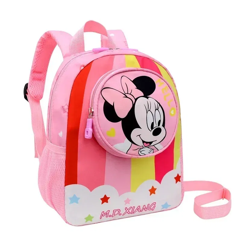Color: Pink - Disney Mickey Children's Anti-lost Small Schoolbag Kindergarten Traction Rope Small Backpack Cartoon Children's Backpack