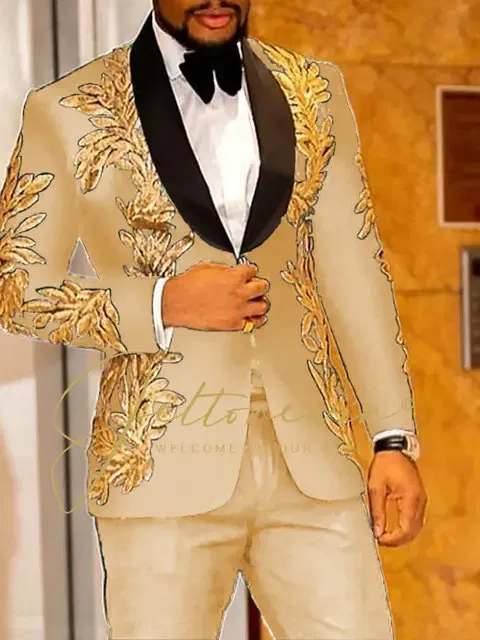 Color: MULTI, Size: L - Luxury Groom Wedding Tuxedos Gold Sequins Appliques Black Men Suits Slim Fit Costume Homme Marriage Prom Suits