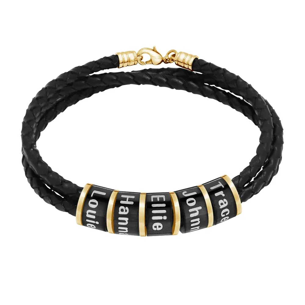 Metal Color: Steel color, Length: 19cm, Main Stone Color: green - Personalized Names Men Leather Bracelet Braided Leather Bracelet Custom Family Names Bracelet Personalized Men Bracelet Gift