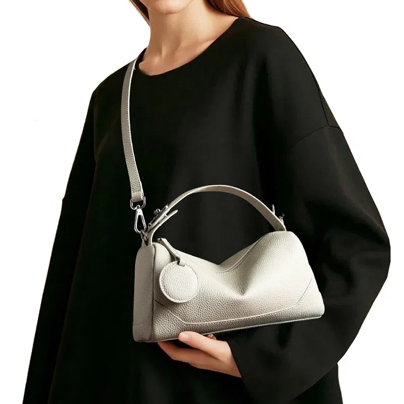 2025 New Women's Genuine Leather Shoulder Bag Vegetable Tanned Cowhide Handbag Boston Style Hand-held Underarm Bag for Ladies