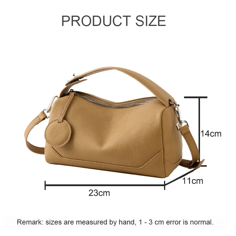 2025 New Women's Genuine Leather Shoulder Bag Vegetable Tanned Cowhide Handbag Boston Style Hand-held Underarm Bag for Ladies
