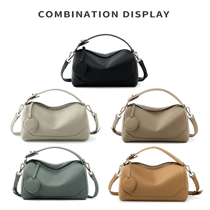 2025 New Women's Genuine Leather Shoulder Bag Vegetable Tanned Cowhide Handbag Boston Style Hand-held Underarm Bag for Ladies