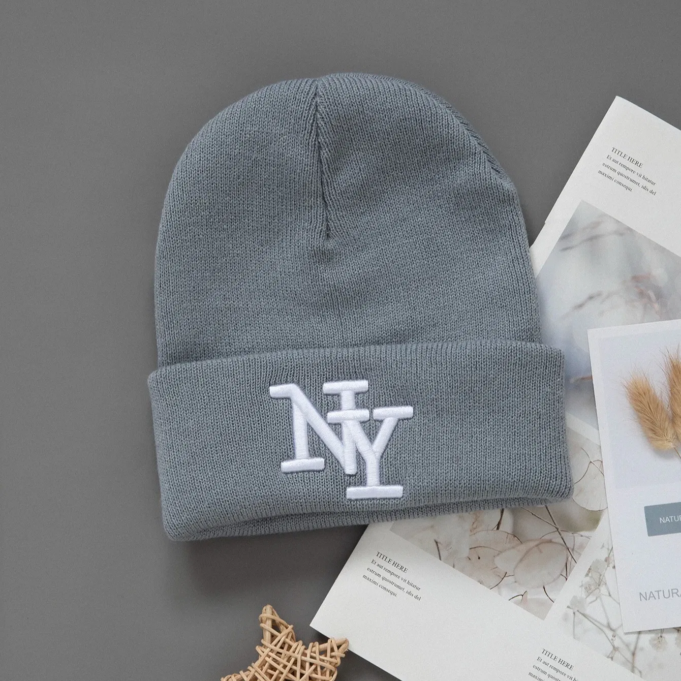 Color: Sandstone - 1/2/3pcs Unisex Winter Beanie Hats, Solid Color Knitted Warm Outdoor Caps with Embroidered NY Logo, Hand Washable, Black