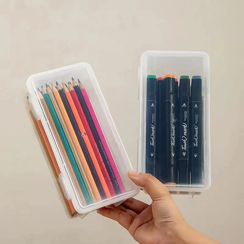 Color: Yellow - 1/2/3/4pcs Plastic Translucent Pencil Case Large Capacity Pencil Boxes Portable Storage Organizer Box Student Office Supplies
