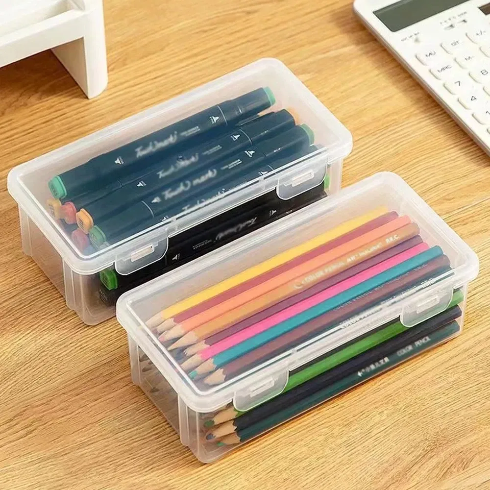 Color: Yellow - 1/2/3/4pcs Plastic Translucent Pencil Case Large Capacity Pencil Boxes Portable Storage Organizer Box Student Office Supplies