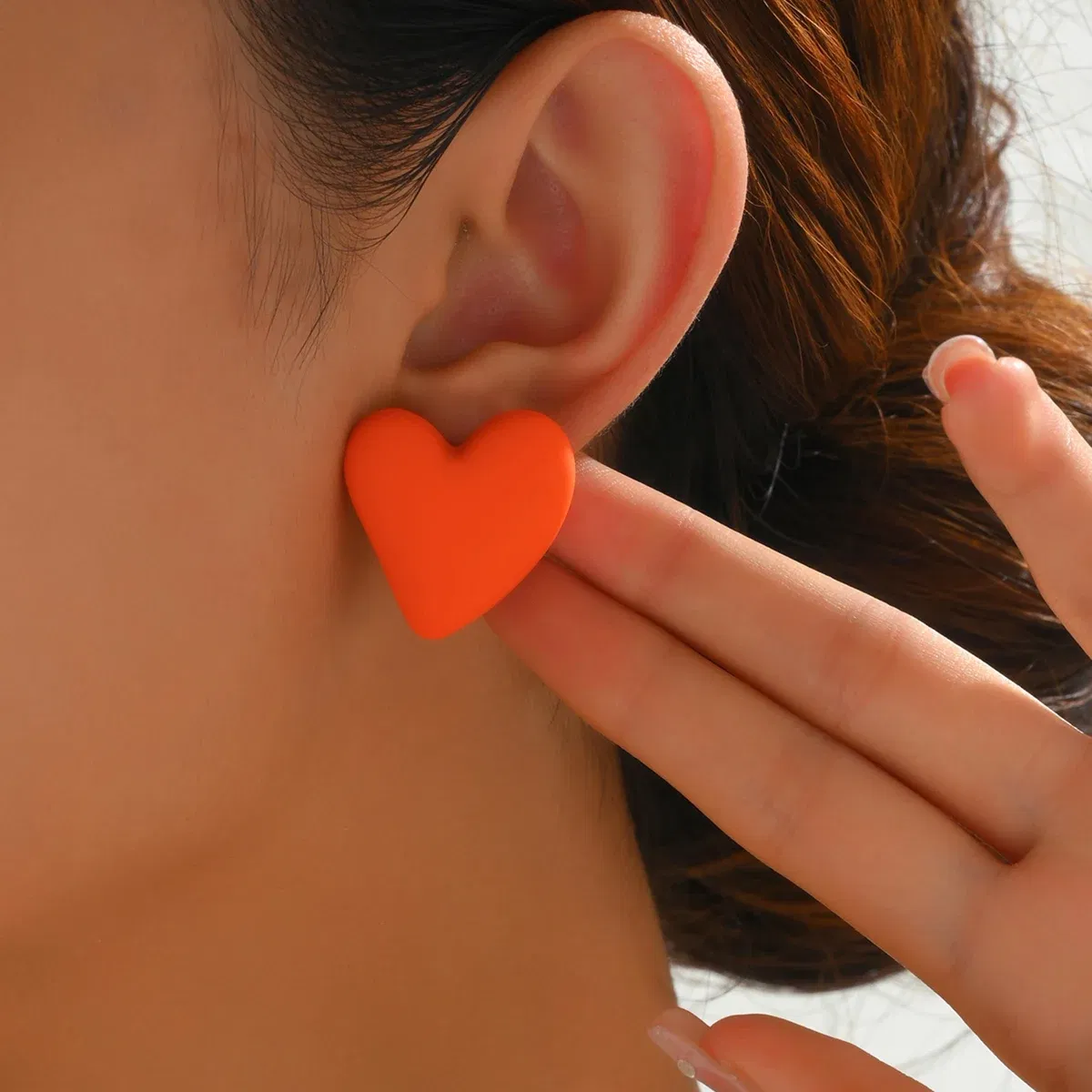Metal Color: Antique Bronze Plated - Koean Fashion Candy Color Acrylic Love Eardrop Simple Design Geometric Heart Party Jewelry Earrings Ear Studs All-match EarStuds