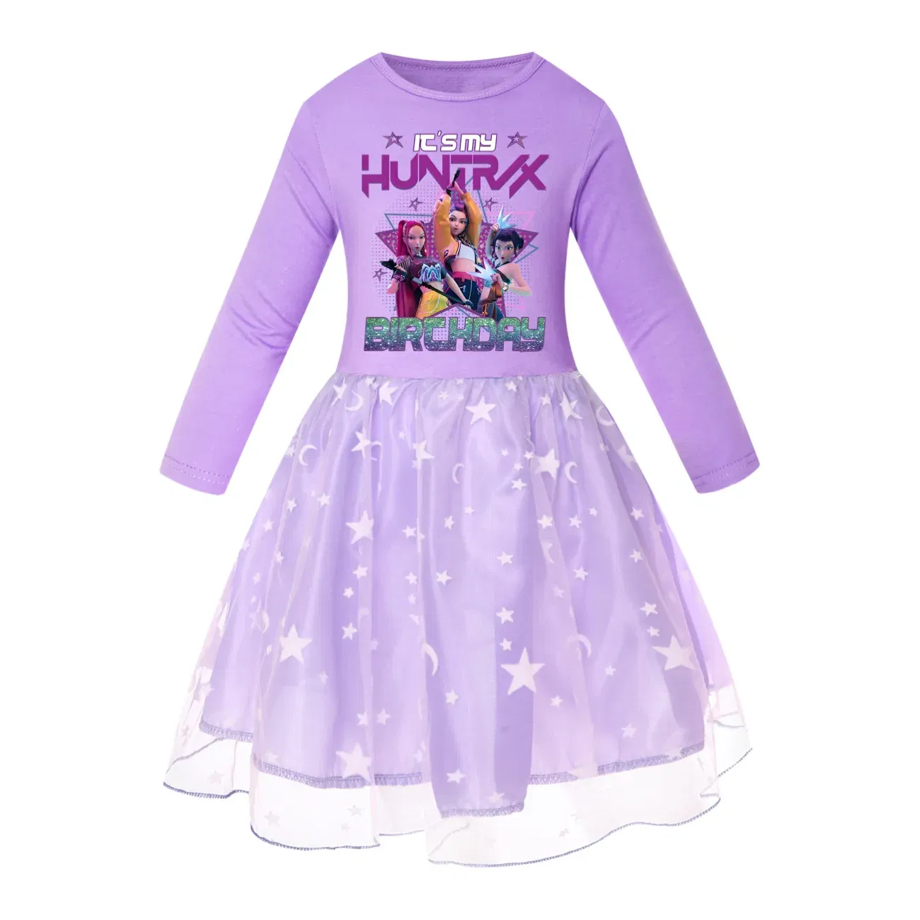 Color: Brown, Kid Size: 4T - KPop Demon Hunters Kids Clothes Long Slevess Dresses Cotton Rainbow Full Dress Teen Fashion Girl's Clothing Party Clothes 5001