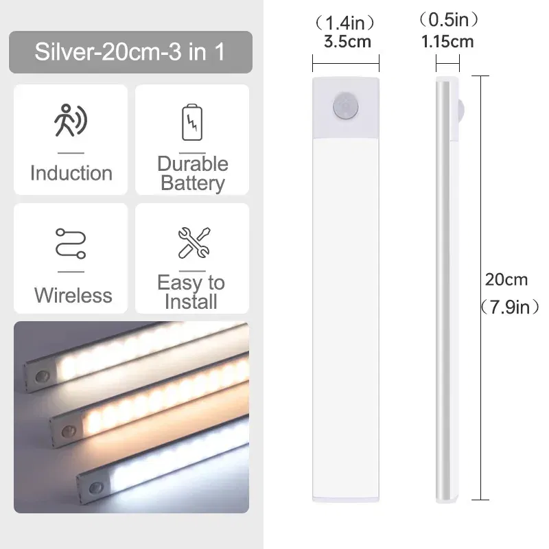 Emitting Color: BROWN - Under Cabinet Lights LED Motion Sensor Night Light Thin Rechargeable Dimmable Lamps Kitchen Cabinet Bedroom Wardrobe Lighting