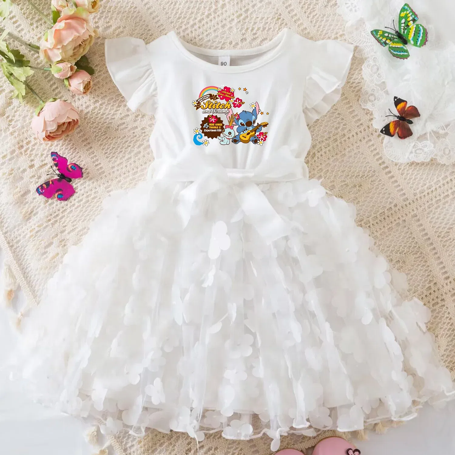 Color: Turquoise, Size: XS - 3D Butterfly Cute Lilo Stitch Summer Dress for Kid's Casual Clothes Baby Girls Beautiful Princess Dress Party Dresses 2-6 Yrs