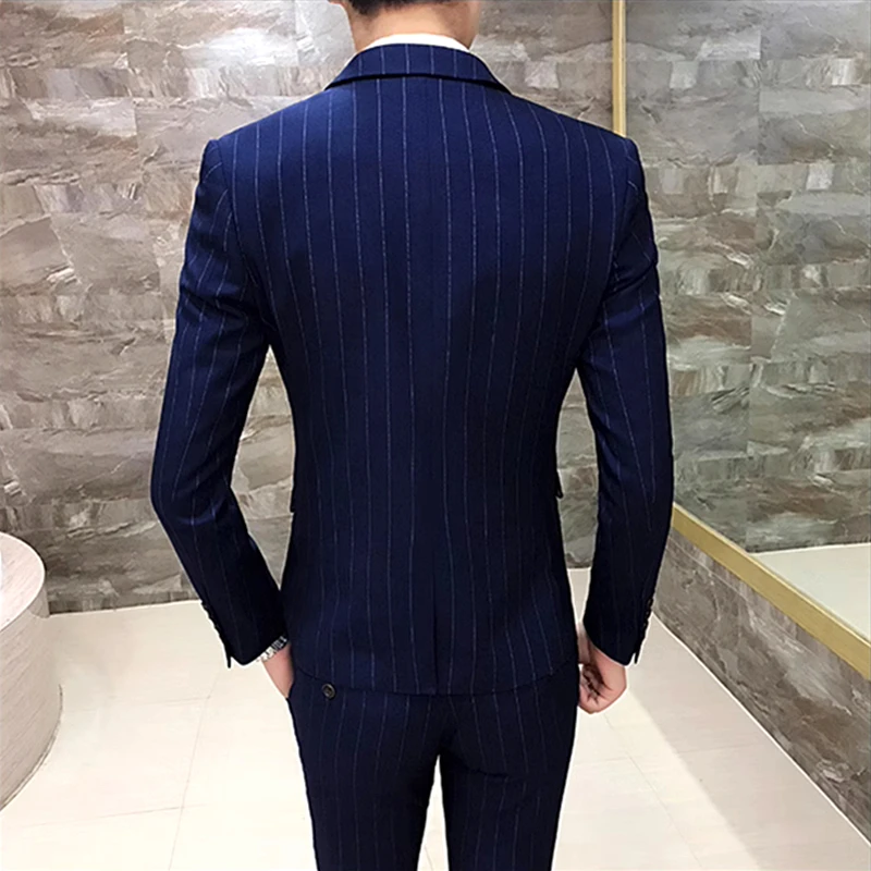 Color: Ivory, Size: 4XL - Gray Men Classic Striped/Checked Suits, Business Office 3 Piece, Asian Size Slim Fit Men Dress Jacket & Pants with Vest, S-4XL