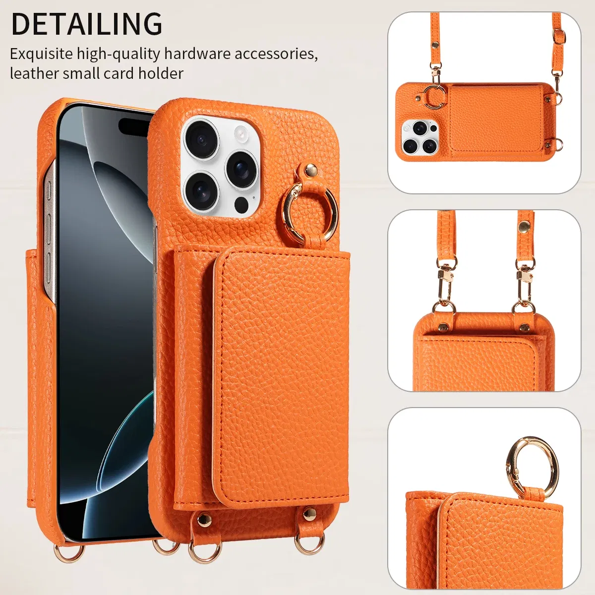 Color: Orange, Bundle: Case & Strap, Material: Artificial Leather, Compatibility by Model: iPhone 12 Pro - For IPhone16 15 Pro Max 14 13 12 Series PU Leather Magsafe Magnetic Wireless Charging Shockproof Crossbody Wallet Phone Case