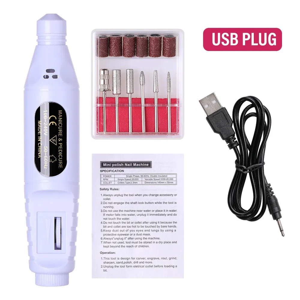 Color: Dark Khaki - LULAA Portable Electric Nail Drill Machine Manicure Milling Cutter Set Nail Files Drill Bits Gel Polish Remover Tools